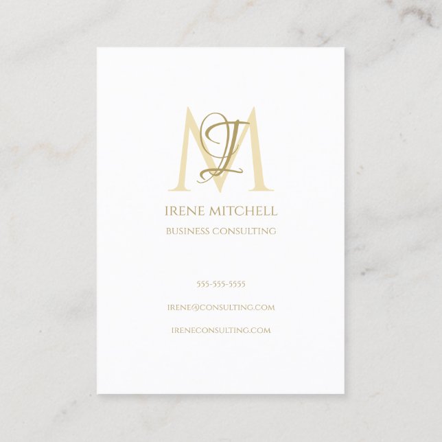 Tarjeta De Visita Elegante Monograma Nombre Oro Blanco (Reverso)
