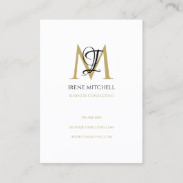 Tarjeta De Visita Elegante Monograma Nombre Oro Blanco Negro
