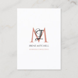 Tarjeta De Visita Elegante Monograma Nombre Rosa blanco negro Oro