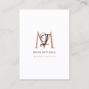 Tarjeta De Visita Elegante Monograma Nombre Rosa blanco negro Oro
