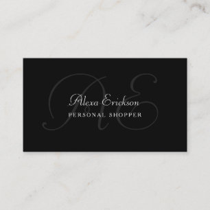 Tarjeta De Visita Elegante Monograma Nombre sencillo blanco y negro