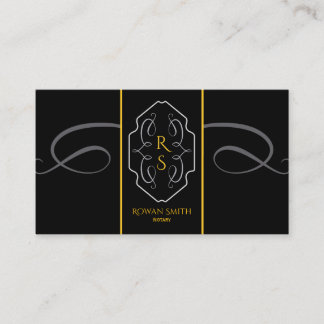 Tarjeta De Visita Elegante Monograma Notarial en Oro Negro