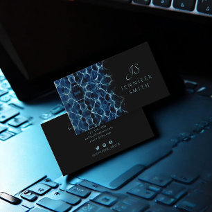 Tarjeta De Visita Elegante Monograma Ornamental Negro y Azul