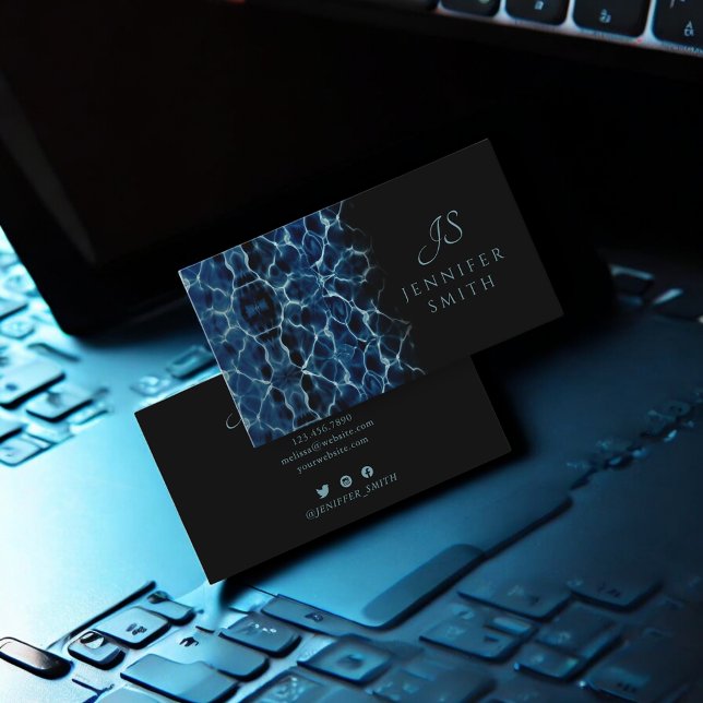 Tarjeta De Visita Elegante Monograma Ornamental Negro y Azul (Subido por el creador)