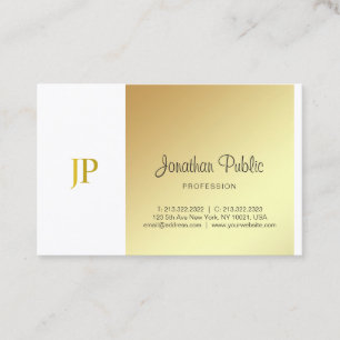 Tarjeta De Visita Elegante Monograma Oro Blanco Lujo Sencillo Script