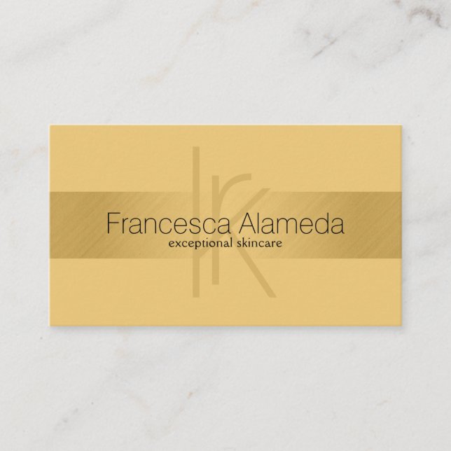 Tarjeta De Visita Elegante Monograma Oro Moderno FAUX Golden Striped (Anverso)