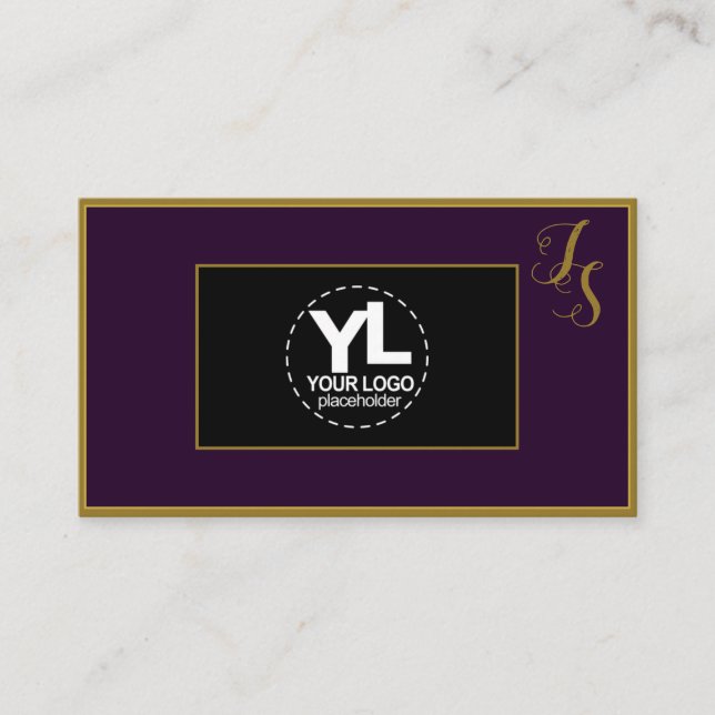 Tarjeta De Visita Elegante Monograma Personalizado y logotipo negro  (Anverso)