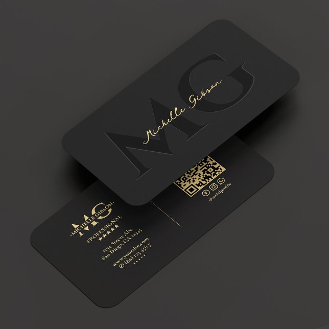 Tarjeta De Visita Elegante Monograma Profesional de Lujo Negro (Elegant Monogram Black Gold Professional Modern Business Card
)