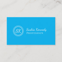 Tarjeta De Visita Elegante Monograma profesional de Sky Blue Script