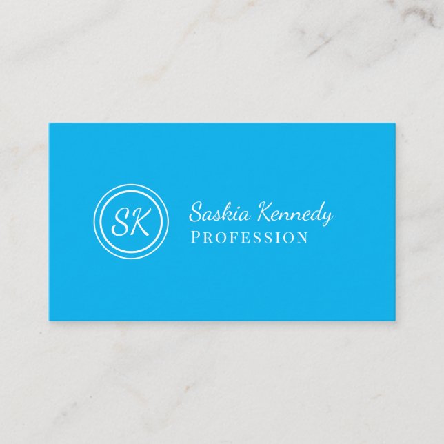 Tarjeta De Visita Elegante Monograma profesional de Sky Blue Script (Anverso)