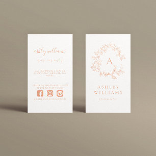 Tarjeta De Visita Elegante Monograma Profesional Escudo Floral