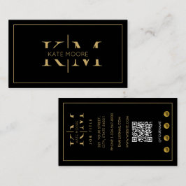 Tarjeta De Visita Elegante Monograma Profesional Marketing Negro Oro