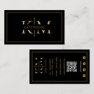 Tarjeta De Visita Elegante Monograma Profesional Marketing Negro Oro