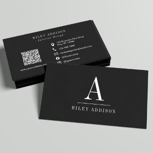 Tarjeta De Visita Elegante Monograma Profesional Minimalista Negro 