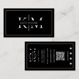 Tarjeta De Visita Elegante Monograma Profesional Negro Blanco Modern