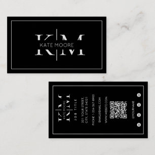 Tarjeta De Visita Elegante Monograma Profesional Negro Blanco Modern