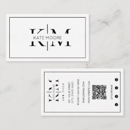Tarjeta De Visita Elegante Monograma Profesional Negro Blanco Modern