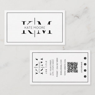 Tarjeta De Visita Elegante Monograma Profesional Negro Blanco Modern