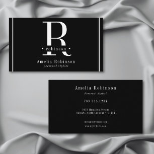 Tarjeta De Visita Elegante Monograma Profesional Negro y Blanco