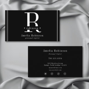 Tarjeta De Visita Elegante Monograma Profesional Negro y Blanco