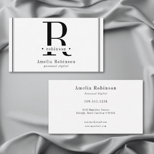 Tarjeta De Visita Elegante Monograma Profesional Negro y Blanco