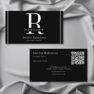 Tarjeta De Visita Elegante Monograma Profesional Negro y Blanco