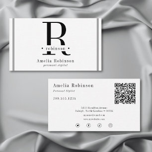 Tarjeta De Visita Elegante Monograma Profesional Negro y Blanco