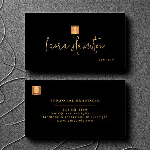 Tarjeta De Visita Elegante monograma profesional oro negro