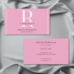 Tarjeta De Visita Elegante Monograma Profesional Rosa Negro y Blanco