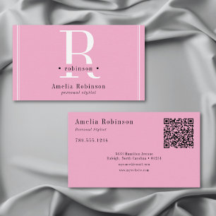 Tarjeta De Visita Elegante Monograma Profesional Rosa Negro y Blanco