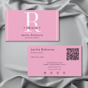 Tarjeta De Visita Elegante Monograma Profesional Rosa Negro y Blanco