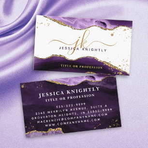 Tarjeta De Visita Elegante Monograma Purpurina de oro Agate Purple