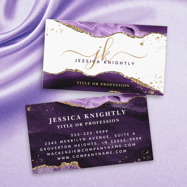 Tarjeta De Visita Elegante Monograma Purpurina de oro Agate Purple (Subido por el creador)