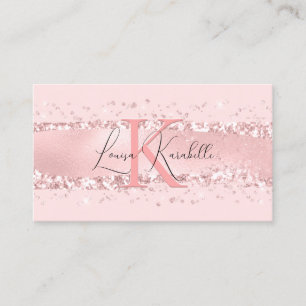 Tarjeta De Visita Elegante Monograma Rosa Rubor Girly
