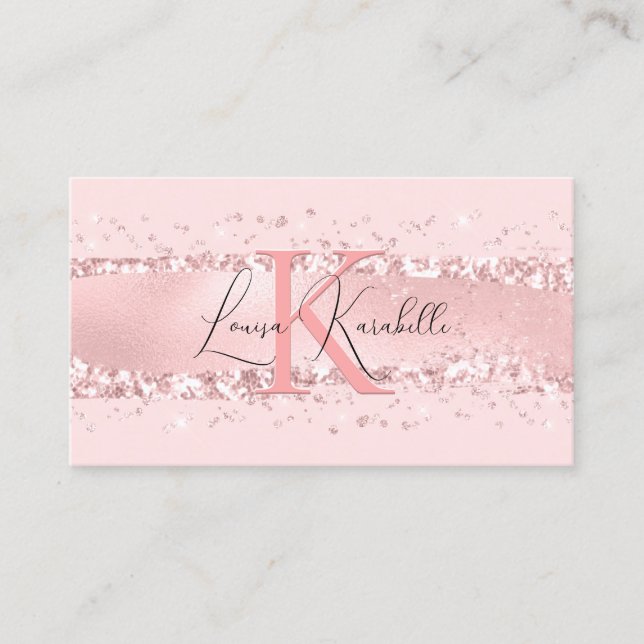 Tarjeta De Visita Elegante Monograma Rosa Rubor Girly (Anverso)
