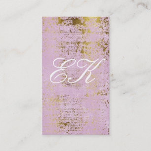 Tarjeta De Visita Elegante Monograma Script Dorado Grunge Rosa