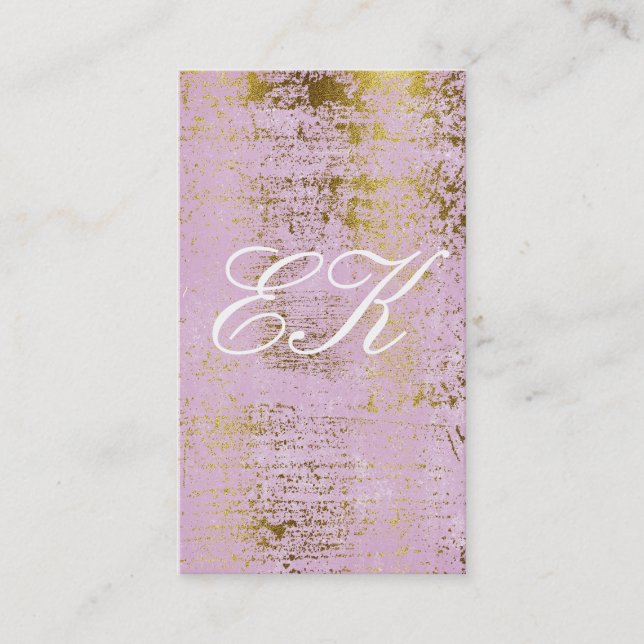 Tarjeta De Visita Elegante Monograma Script Dorado Grunge Rosa (Anverso)