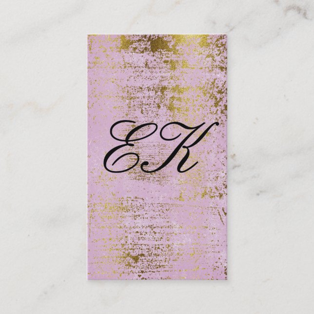 Tarjeta De Visita Elegante Monograma Script Dorado Grunge Rosa (Anverso)