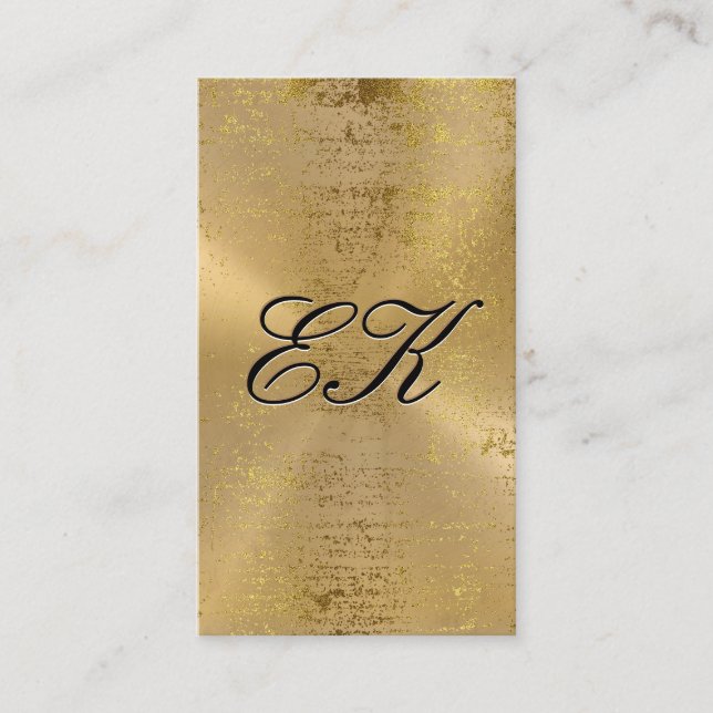 Tarjeta De Visita Elegante Monograma Script Gold Metallics (Anverso)
