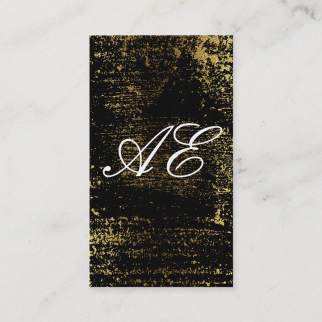 Tarjeta De Visita Elegante Monograma Script Grunge de oro (Anverso)