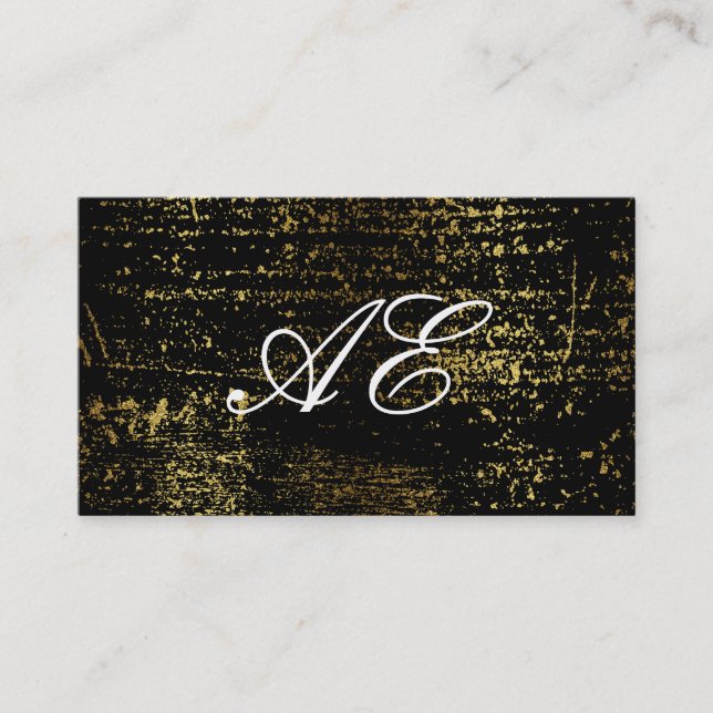 Tarjeta De Visita Elegante Monograma Script Grunge de oro (Anverso)