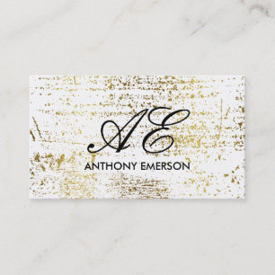 Tarjeta De Visita Elegante Monograma Script Grunge de oro