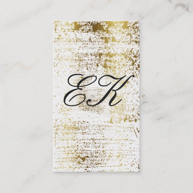 Tarjeta De Visita Elegante Monograma Script Grunge de oro (Anverso)