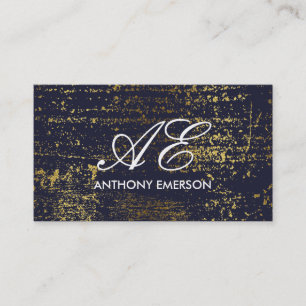 Tarjeta De Visita Elegante Monograma Script Grunge de oro