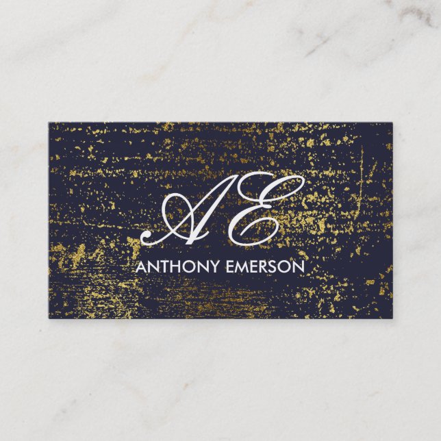 Tarjeta De Visita Elegante Monograma Script Grunge de oro (Anverso)