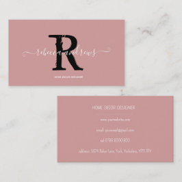 Tarjeta De Visita Elegante Monograma Script Nombre Dusty inicial Ros