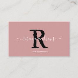 Tarjeta De Visita Elegante Monograma Script Nombre Dusty inicial Ros