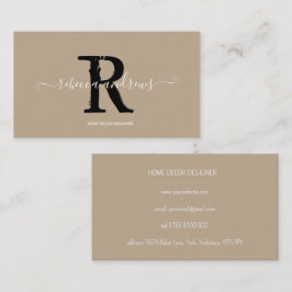 Tarjeta De Visita Elegante Monograma Script Nombre Taupe Inicial