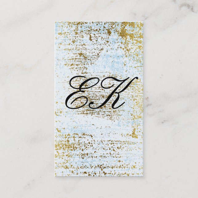 Tarjeta De Visita Elegante Monograma Script Oro Grunge Textura Azul (Anverso)