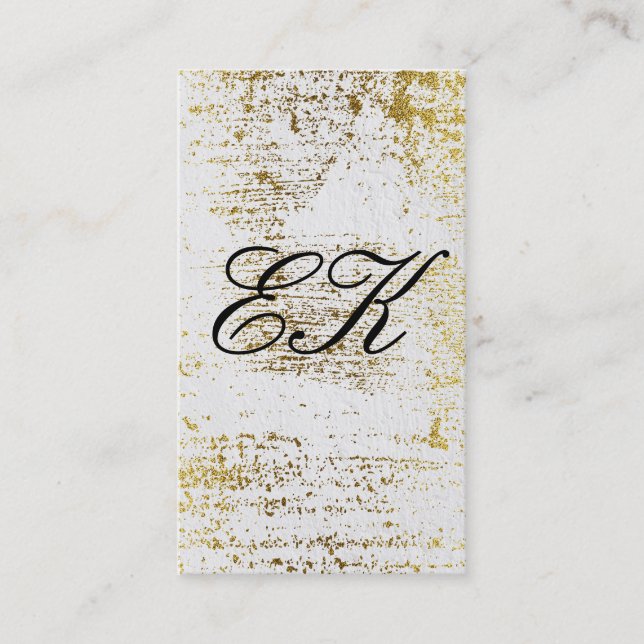Tarjeta De Visita Elegante Monograma Script Oro Grunge Textura Blanc (Anverso)
